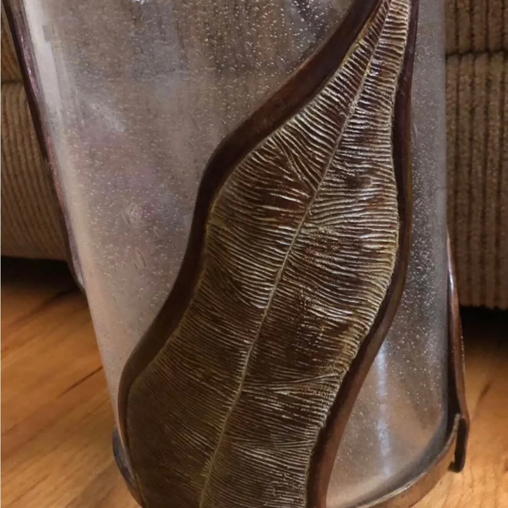 Glass and Metal PAT.P Yoshikawa Leaves vase